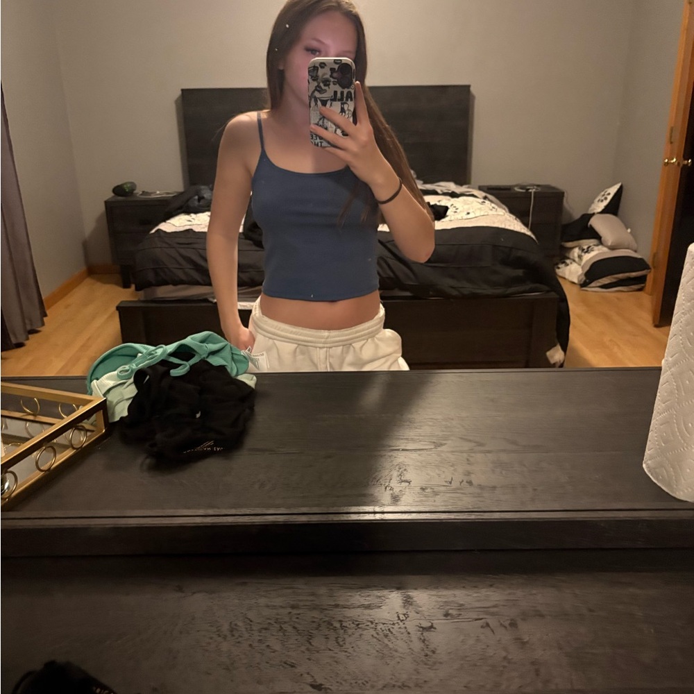American Eagle Women's Ribbed Blue Tank Top